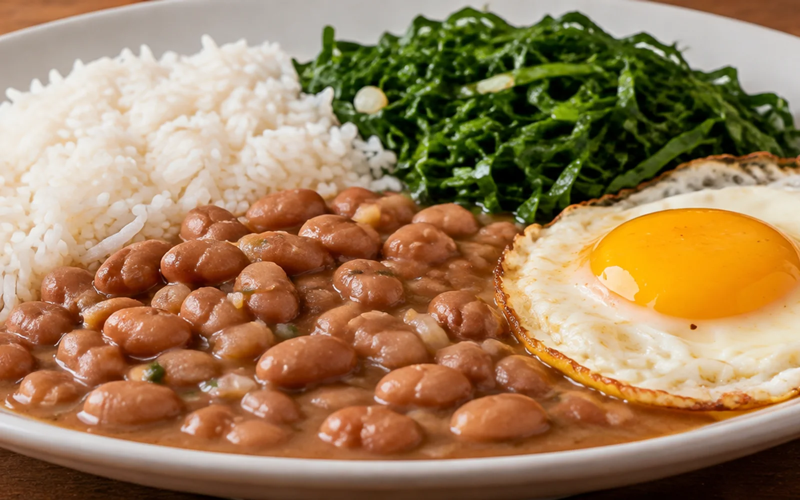 Foto de Arroz, feijão, ovo frito e couve