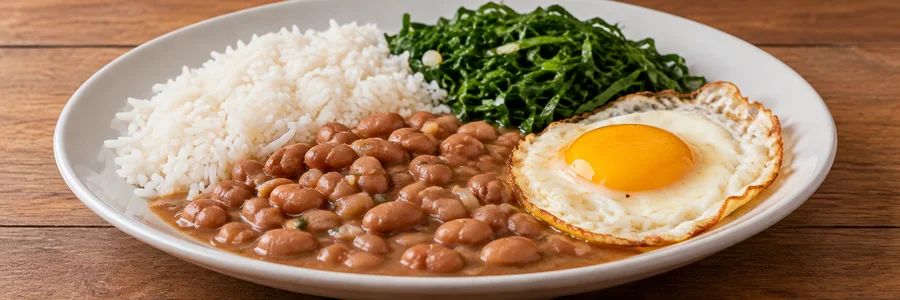 Foto de Arroz, feijão, ovo frito e couve