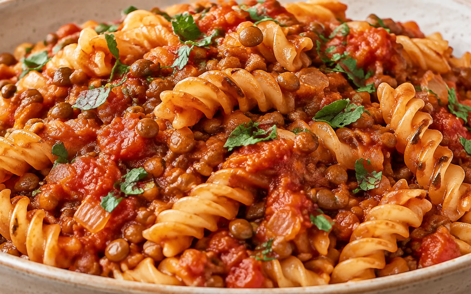 Foto de Macarrão com lentilha à bolonhesa