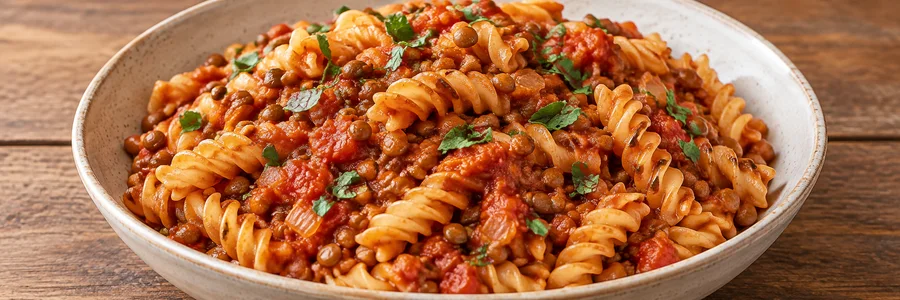 Foto de Macarrão com lentilha à bolonhesa