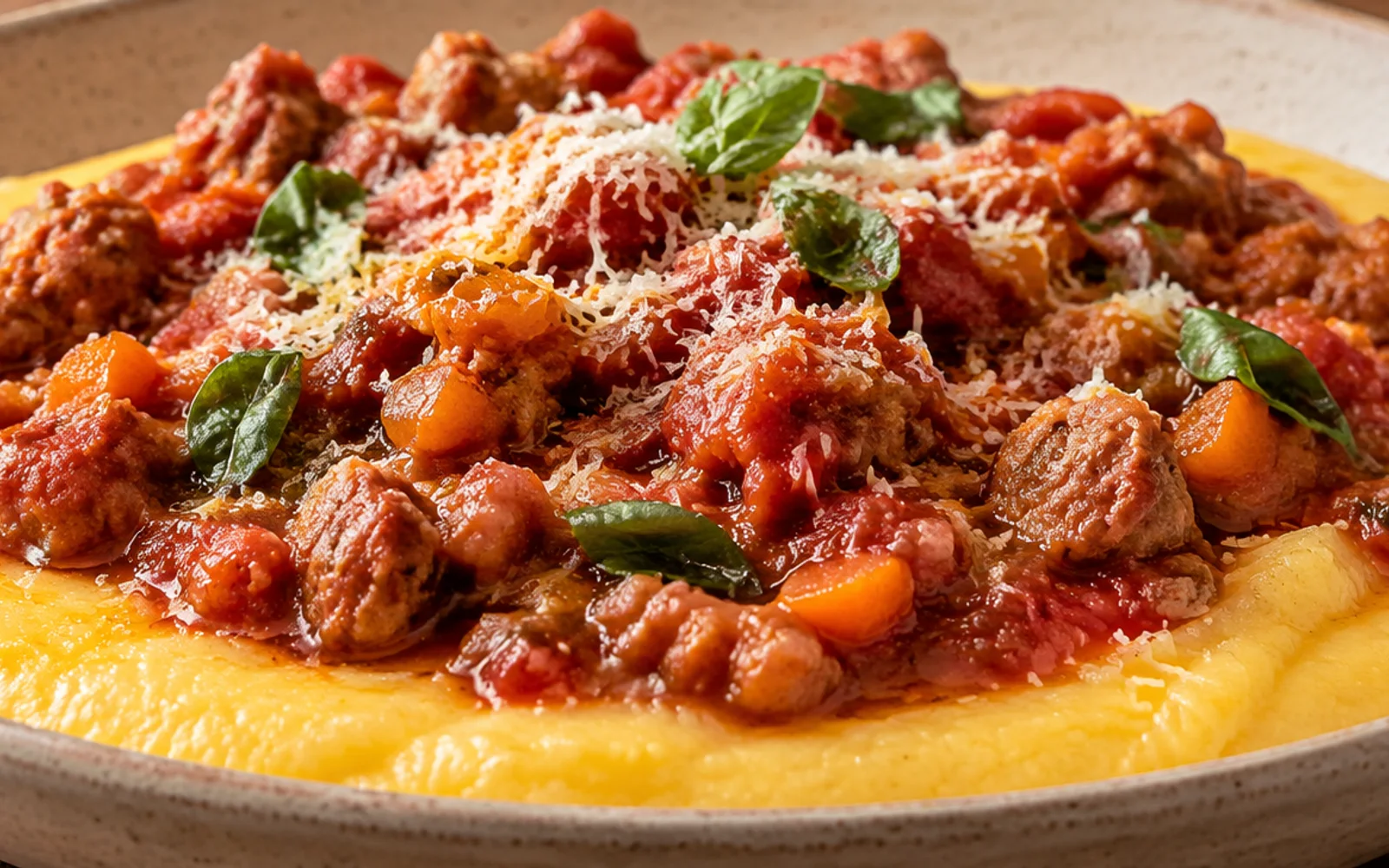 Foto de Polenta cremosa com ragu de linguiça