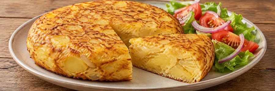 Foto de Tortilha espanhola com salada de alface e tomate
