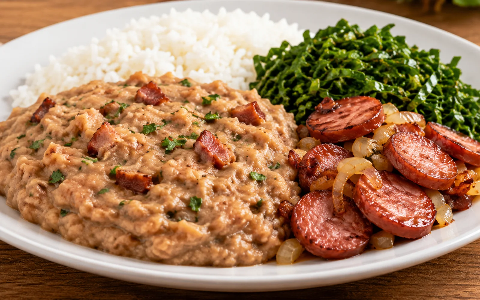 Foto de Tutu de feijão com linguiça, couve e arroz